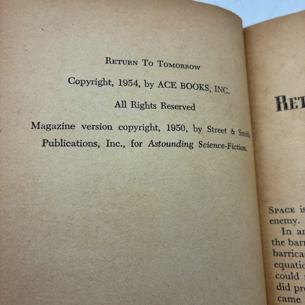 Return to Tomorrow L. Ron Hubbard 1954 Ace Books S-66 Vintage Sci-Fi Paperback